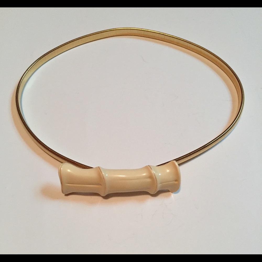 Gold Tone Chain Belt with Cream Bamboo Accent